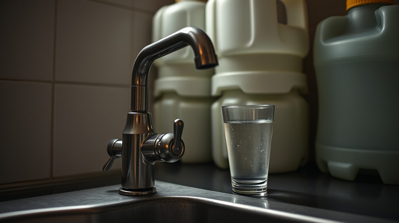Vaso con agua potable de la llave en una cocina de Guadalajara